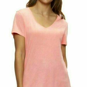 Felina Ladies' V-Neck Short Sleeve Top, Candle Light Peach (Pink, Medium)